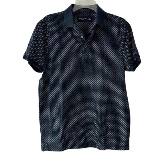 Abercrombie & Fitch Men’s Stretch Polo Shirt Navy Blue White Cross Print Size M - Picture 1 of 12